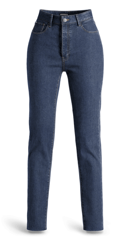 Uniform medium blue raw-hem High Waisted Jeans