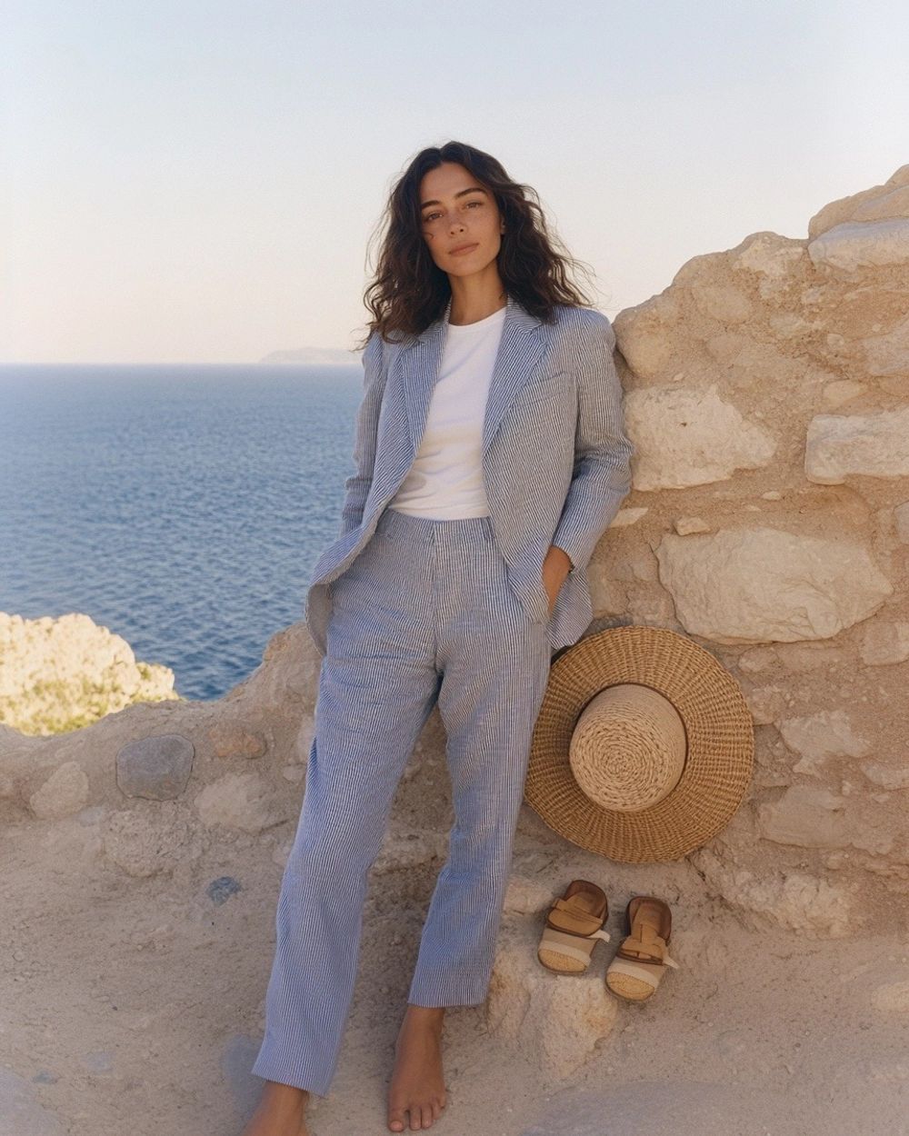 Blue Seersucker Summer Suit for Women